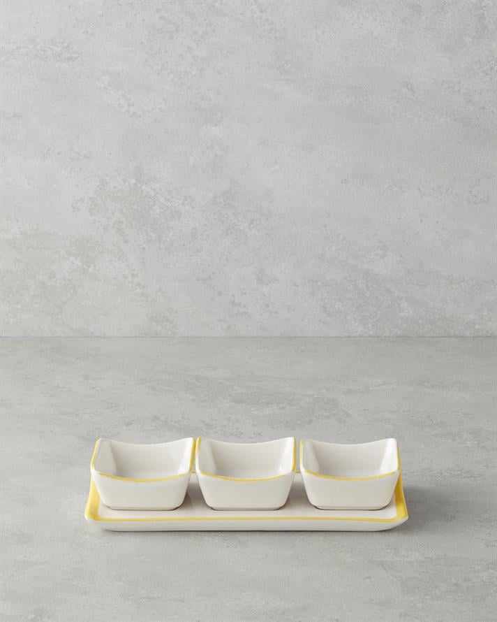 Sunny Seramik 3 Bölmeli Kahvaltılık 4 Parça Sarı