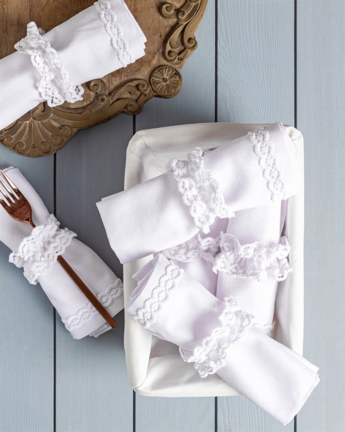 Suza Dantelli 6Lı Peçete Halkası Beyaz