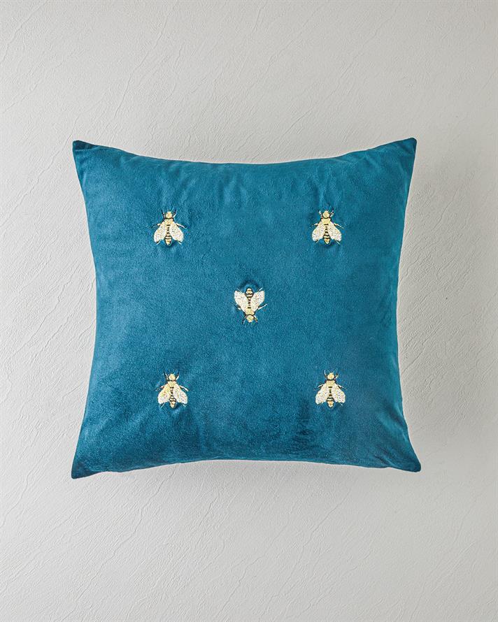 SwarmBees Kadife Nakışlı Kırlent Kılıfı 45x45 cm Yeşil