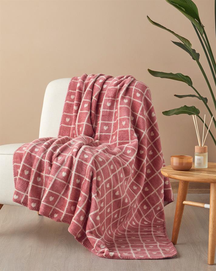 Sweet hearts Akrilik Pamuklu Tv Battaniye 130x170 cm Pembe