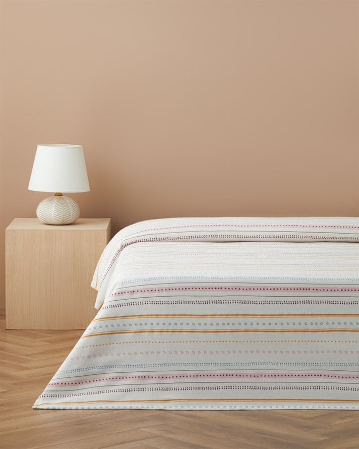 Sweet Stripes Baskılı Pamuklu Tek Kişilik Pike 150x220 cm Pembe