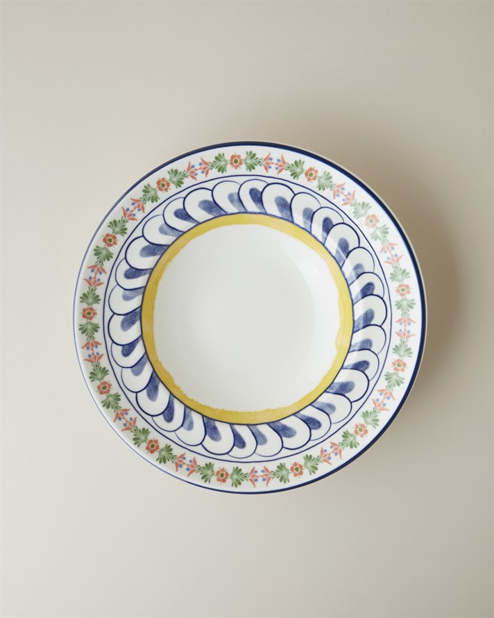 Talavera Feast Porselen Makarna Tabağı 27 cm Beyaz - Lacivert