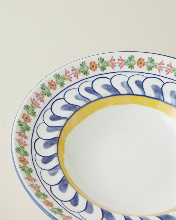 Talavera Feast Porselen Makarna Tabağı 27 cm Beyaz - Lacivert