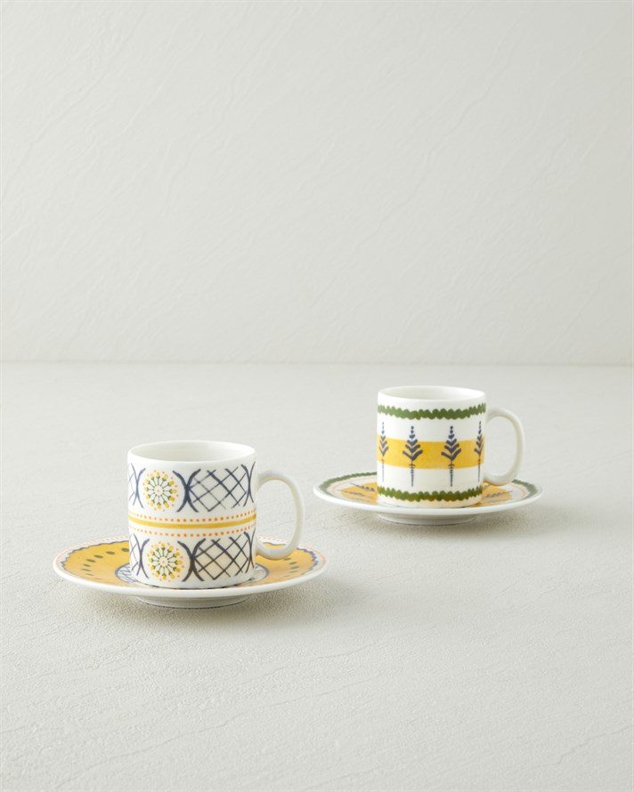 Talavera Garden Bone Porselen 4 Parça 2 Kişilik Kahve Fincan Takımı 90 ml A. Mavi-Yeşil-Sarı