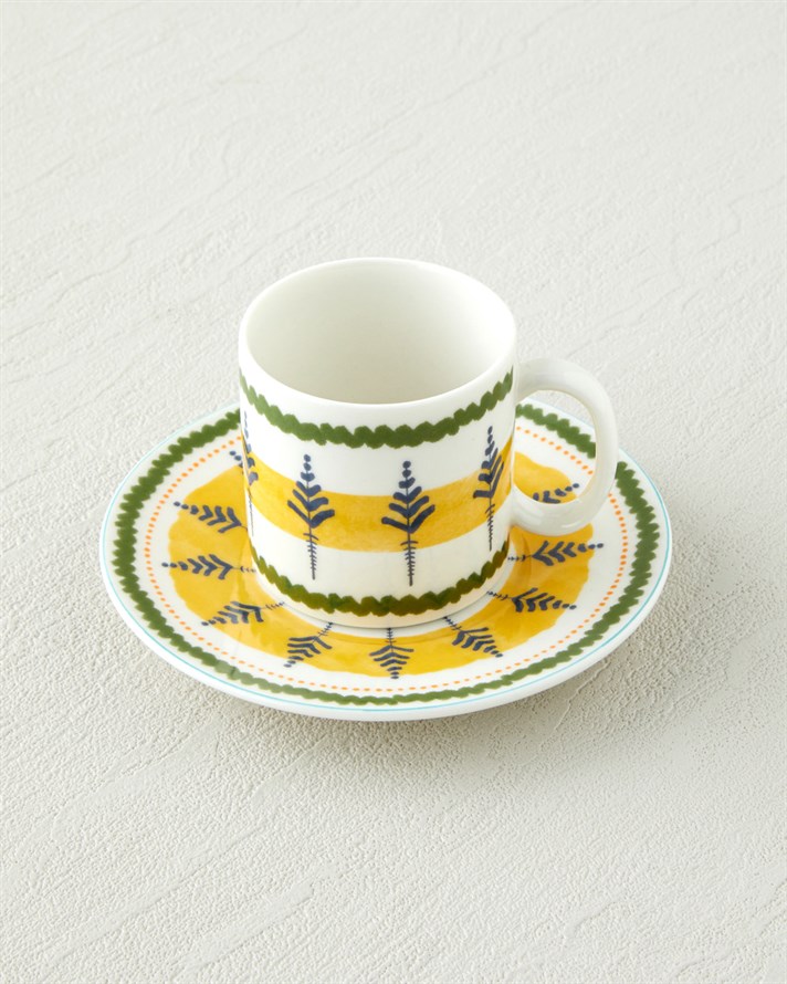 Talavera Garden Bone Porselen 4 Parça 2 Kişilik Kahve Fincan Takımı 90 ml A. Mavi-Yeşil-Sarı