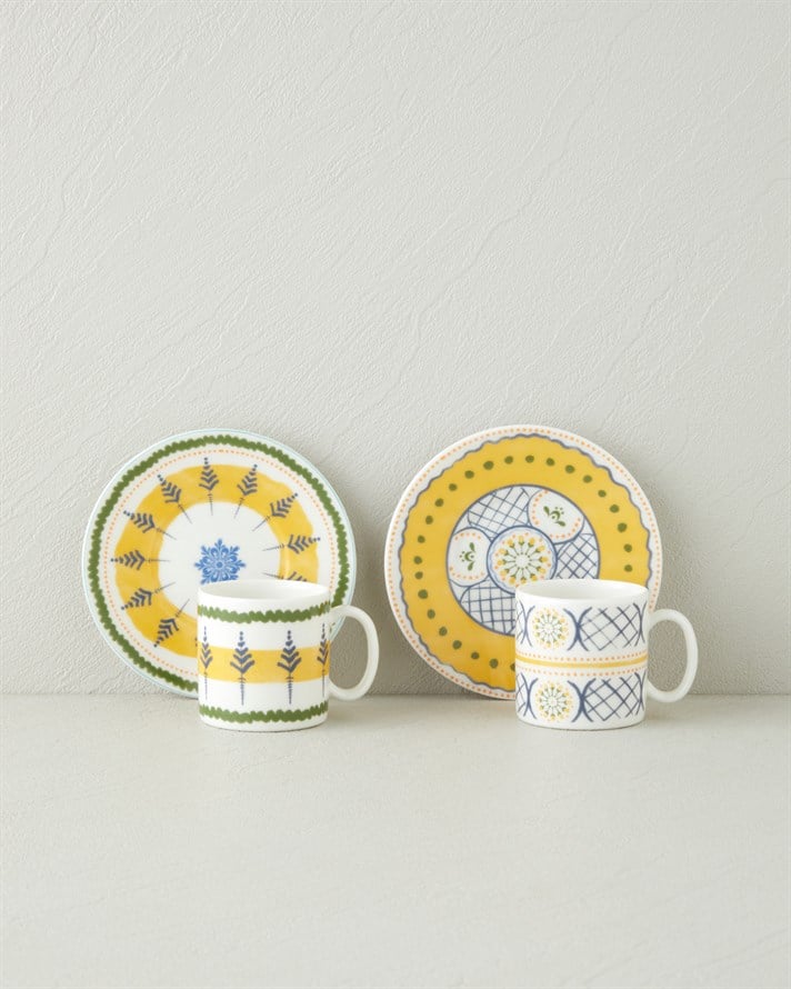 Talavera Garden Bone Porselen 4 Parça 2 Kişilik Kahve Fincan Takımı 90 ml A. Mavi-Yeşil-Sarı