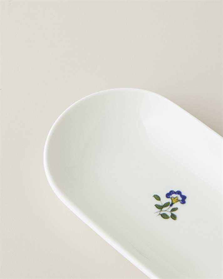 Talavera Garden Porselen Kayık Tabak 15 cm Beyaz - Lacivert