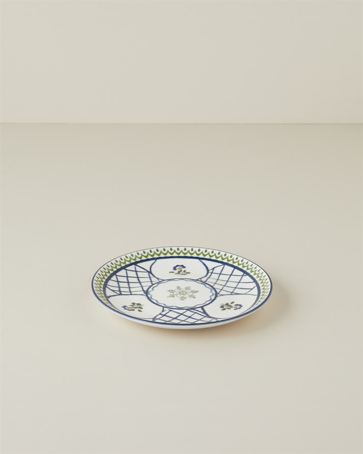 Talavera Garden Porselen Pasta Tabağı 21 cm Beyaz - Lacivert