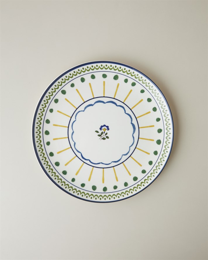 Talavera Garden Porselen Servis Tabağı 26 cm Beyaz - Lacivert