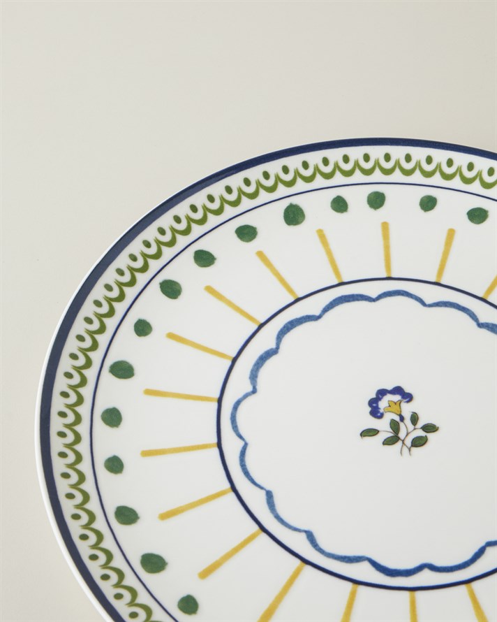 Talavera Garden Porselen Servis Tabağı 26 cm Beyaz - Lacivert