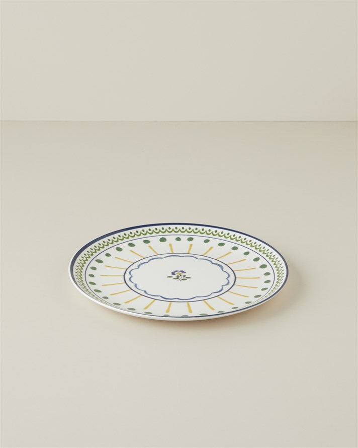 Talavera Garden Porselen Servis Tabağı 26 cm Beyaz - Lacivert