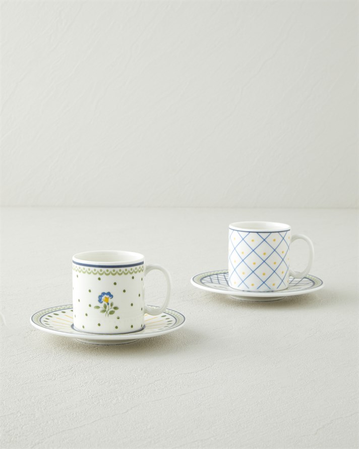 Talavera Glow Bone Porselen 4 Parça 2 Kişilik Kahve Fincan Takımı 90 ml Mavi-yeşil