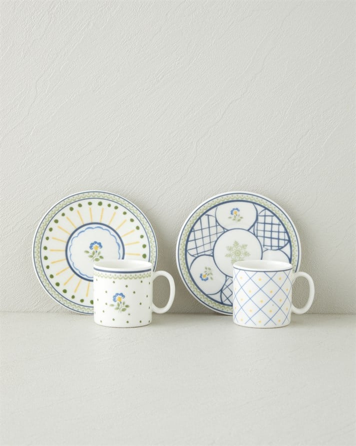 Talavera Glow Bone Porselen 4 Parça 2 Kişilik Kahve Fincan Takımı 90 ml Mavi-yeşil