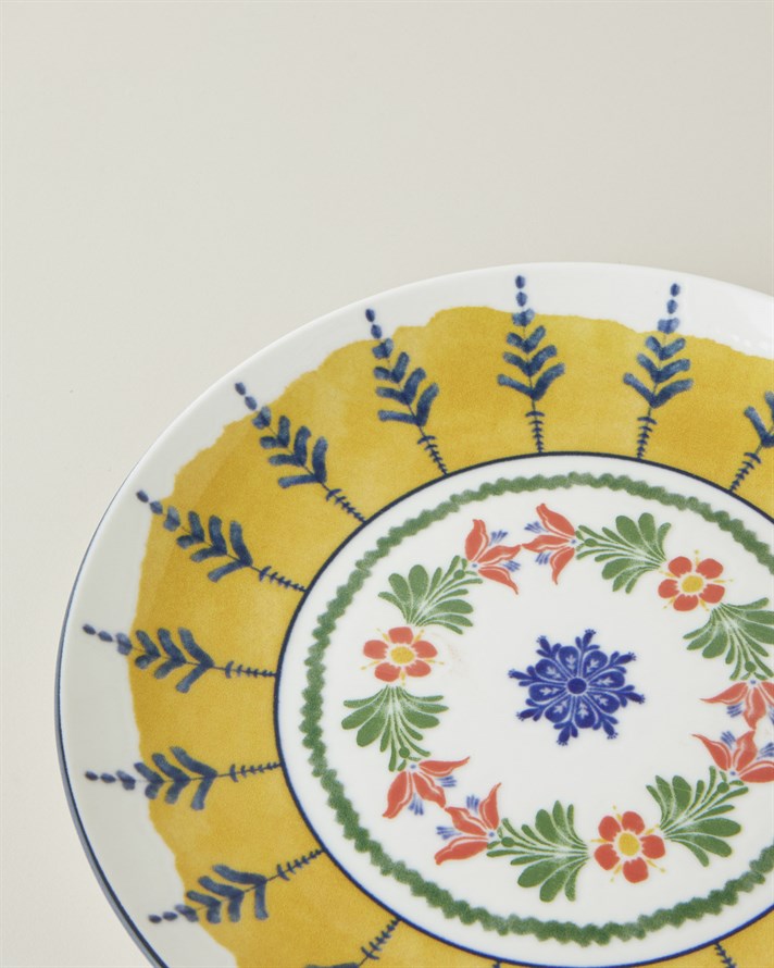 Talavera Glow Porselen Pasta Tabağı 21 cm Beyaz - Lacivert