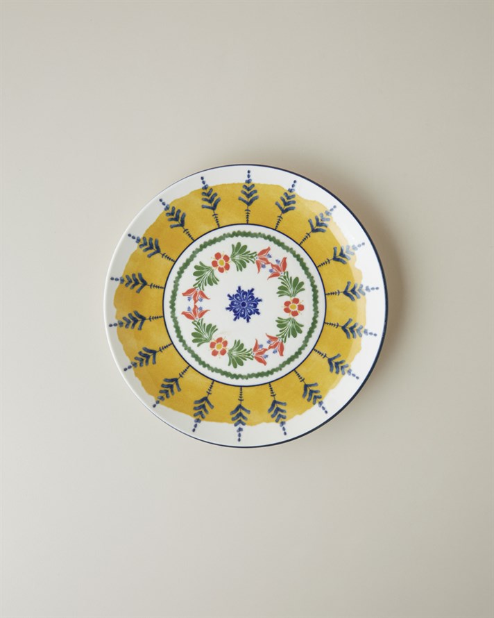 Talavera Glow Porselen Pasta Tabağı 21 cm Beyaz - Lacivert