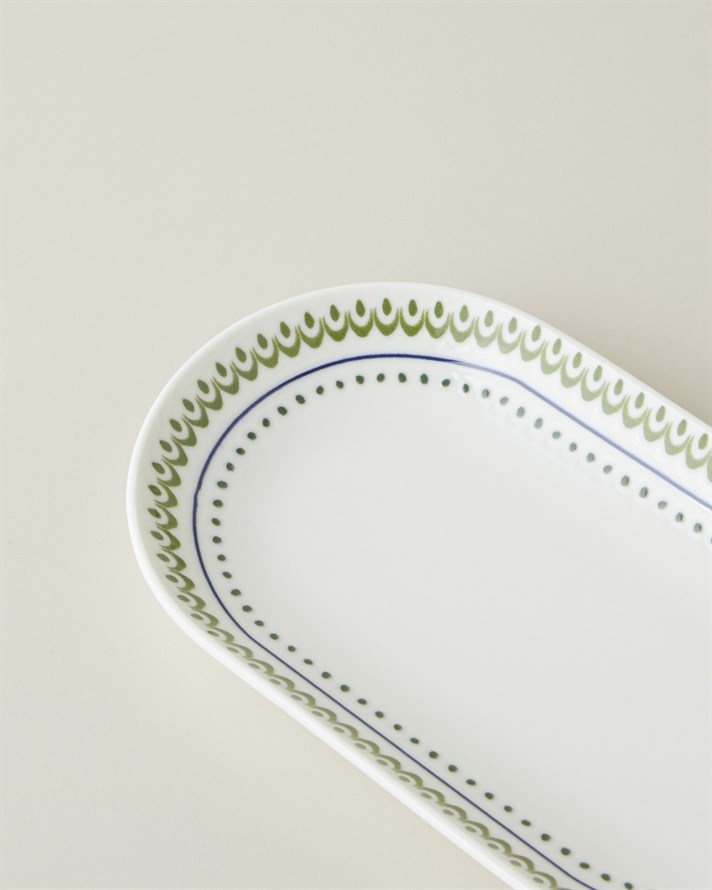 Talavera Porselen Kayık Tabak 19 cm Beyaz - Lacivert