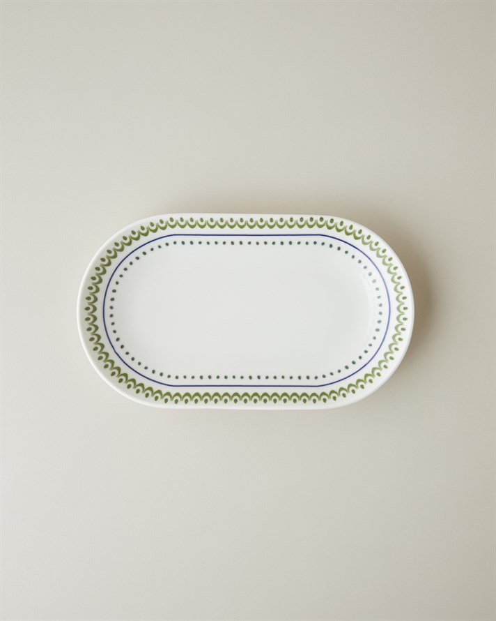 Talavera Porselen Kayık Tabak 19 cm Beyaz - Lacivert
