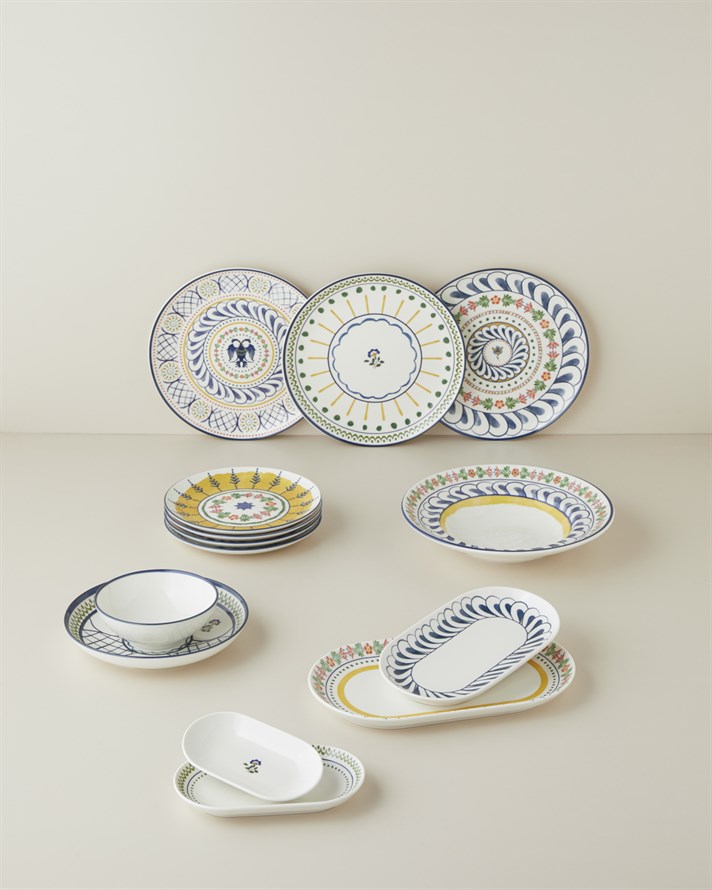 Talavera Porselen Kayık Tabak 19 cm Beyaz - Lacivert