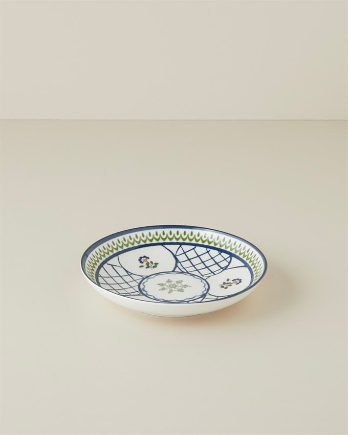 Talavera Vine Porselen Çukur Tabak 21 cm Beyaz - Lacivert