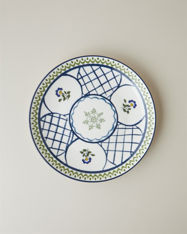 Talavera Vine Porselen Çukur Tabak 21 cm Beyaz - Lacivert