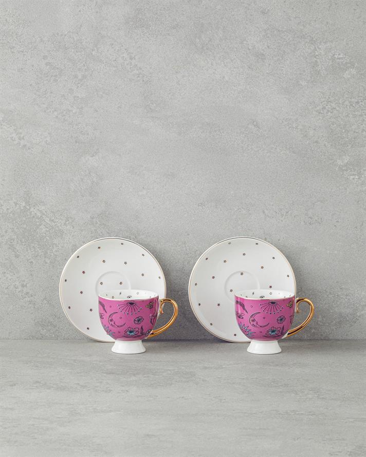 Talisman Magic New Bone China 4 Parça 2 Kişilik Kahve Fincan Takımı 100 ml Pembe