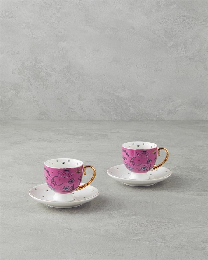 Talisman Magic New Bone China 4 Parça 2 Kişilik Kahve Fincan Takımı 100 ml Pembe