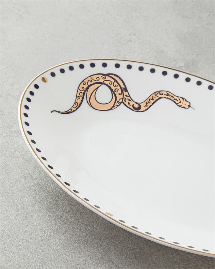 Talisman Snake Bone China Kayık Tabak 25 cm Siyah-Gold