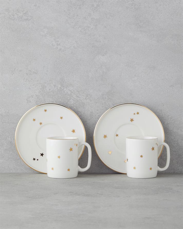 Talisman Star Bone Porselen 4 Parça 2 Kişilik Kahve Fincan Takımı 90 ml Gold