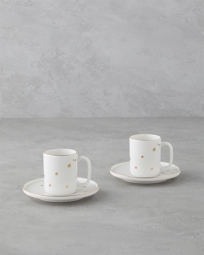 Talisman Star Bone Porselen 4 Parça 2 Kişilik Kahve Fincan Takımı 90 ml Gold