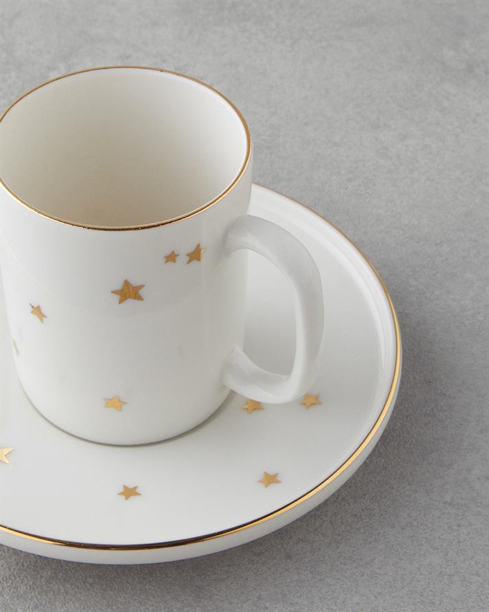 Talisman Star Bone Porselen 4 Parça 2 Kişilik Kahve Fincan Takımı 90 ml Gold