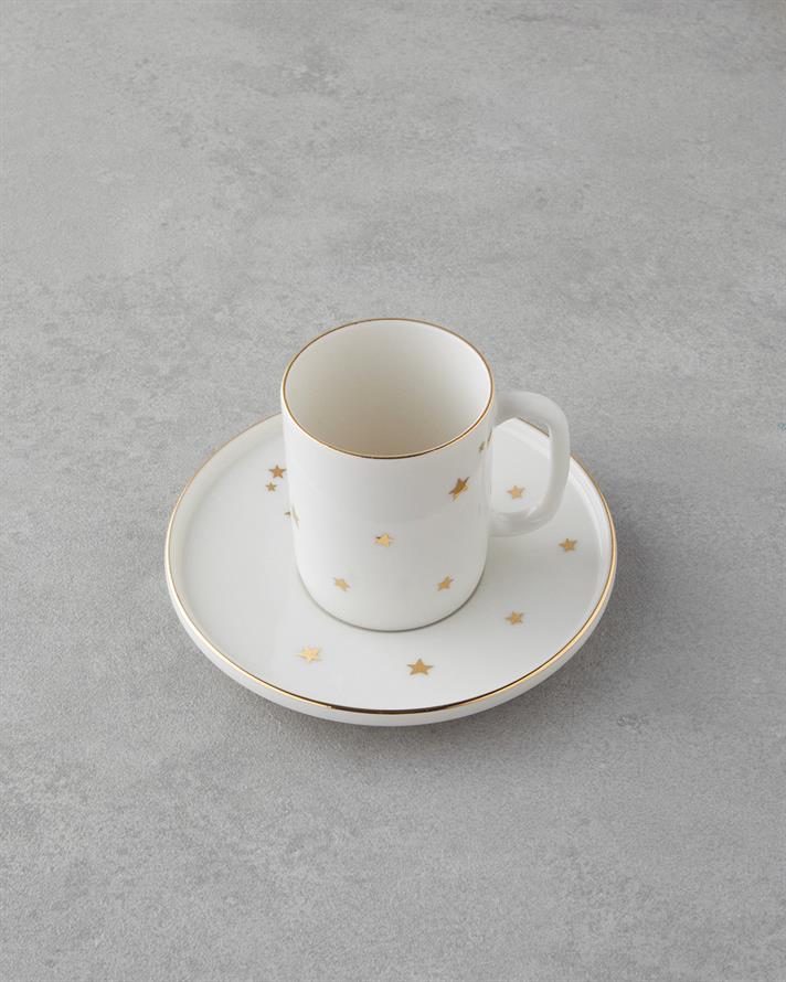Talisman Star Bone Porselen 4 Parça 2 Kişilik Kahve Fincan Takımı 90 ml Gold