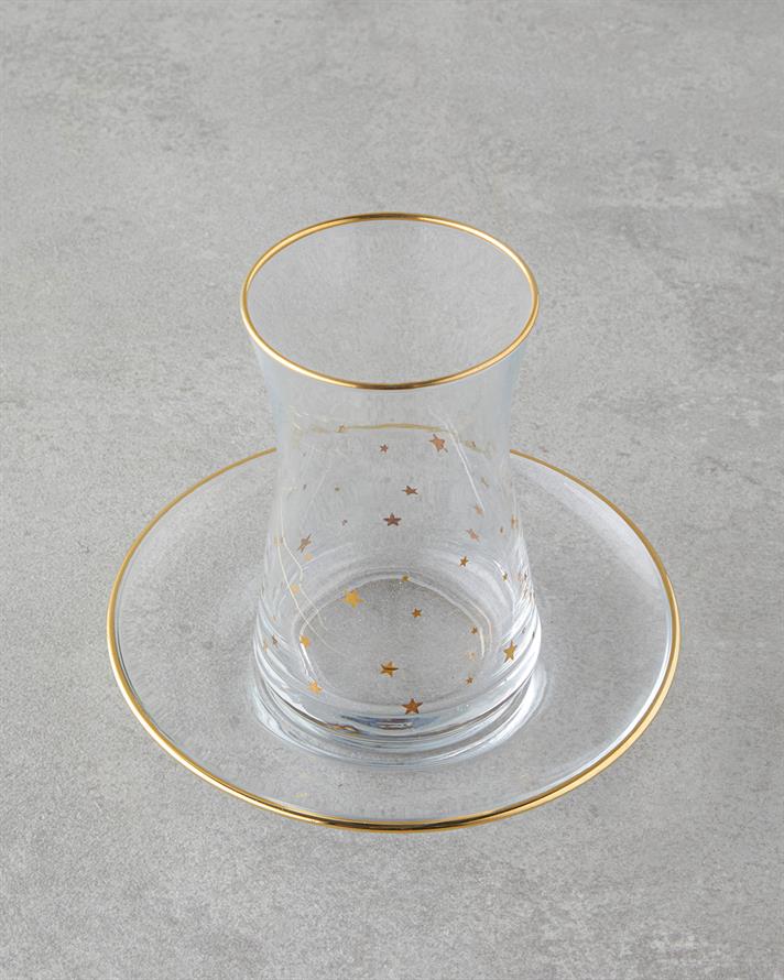 Talisman Star Cam 12 Parça 6 Kişilik Çay Seti 170 ml Şeffaf-Gold