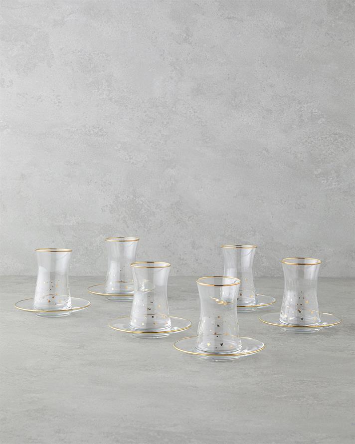 Talisman Star Cam 12 Parça 6 Kişilik Çay Seti 170 ml Şeffaf-Gold