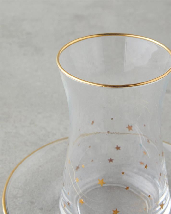 Talisman Star Cam 12 Parça 6 Kişilik Çay Seti 170 ml Şeffaf-Gold
