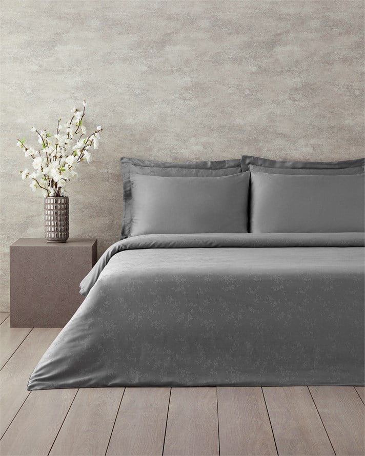 Taylor Lyocell Saten King Size Çarşaflı Nevresim Takımı 240x260 cm Koyu Gri