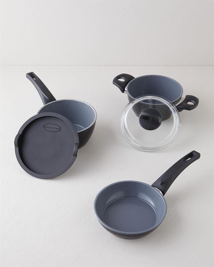 Terra CeraWell 5 Parça Mini Tencere Seti 16–16–16 cm Siyah