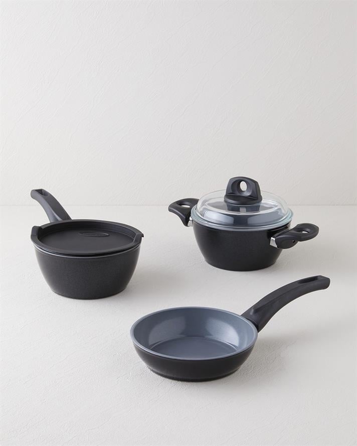 Terra CeraWell 5 Parça Mini Tencere Seti 16–16–16 cm Siyah