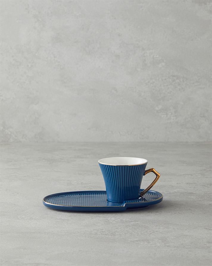 Terra New Bone China Tepsili Kahve Fincan Takımı Lacivert