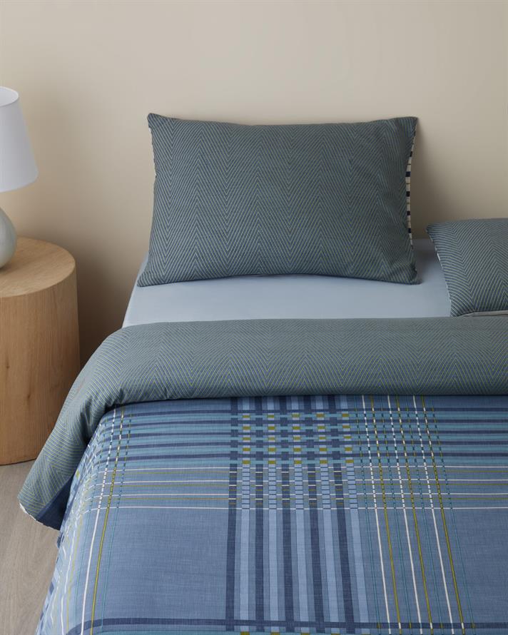 Textured Grid Kolay Ütülenir Çift Kişilik Nevresim Takımı 200x220 cm Lacivert