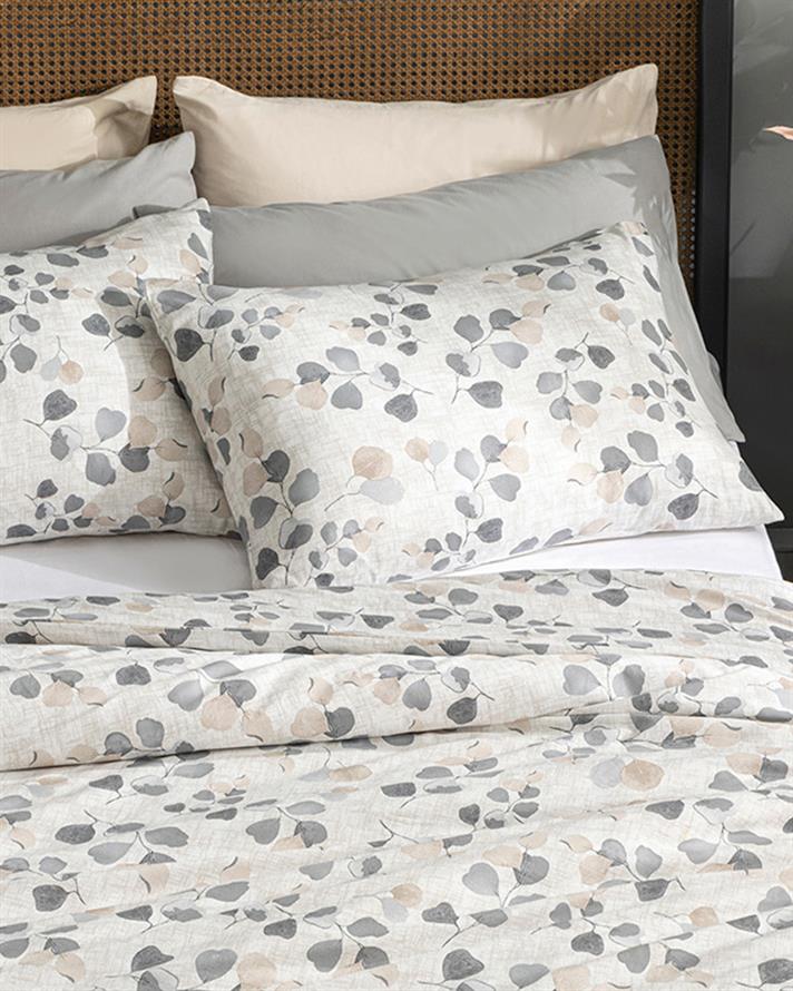 Textured Ivy Krep King Size Çarşaflı Nevresim Takımı Bej