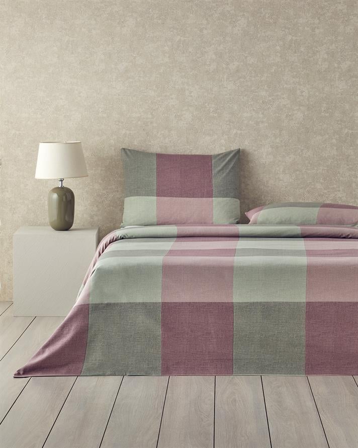Textured Plaid Kolay Ütülenir Çift Kişilik Nevresim Seti 200x220 cm Yeşil-Mürdüm