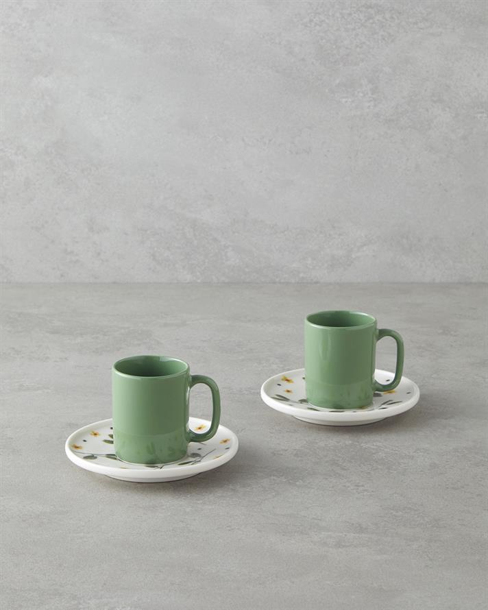 Thalia Bone Porselen 4 Parça 2 Kişilik Kahve Fincan Takımı 90 ml Yeşil