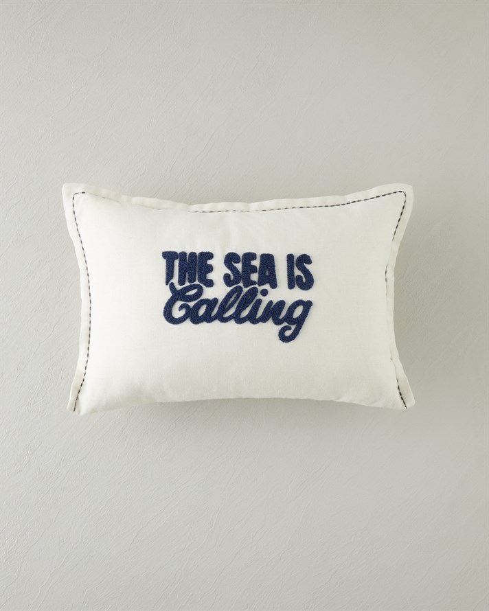 The Sea Is Calling Dolgulu Kırlent 33x50 cm Lacivert-Bej