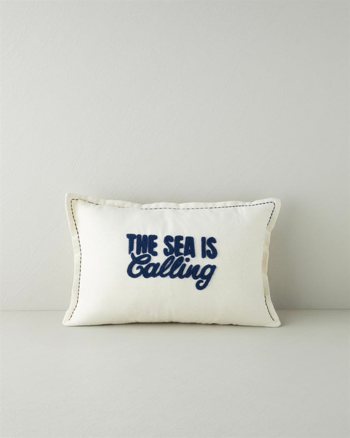 The Sea Is Calling Dolgulu Kırlent 33x50 cm Lacivert-Bej