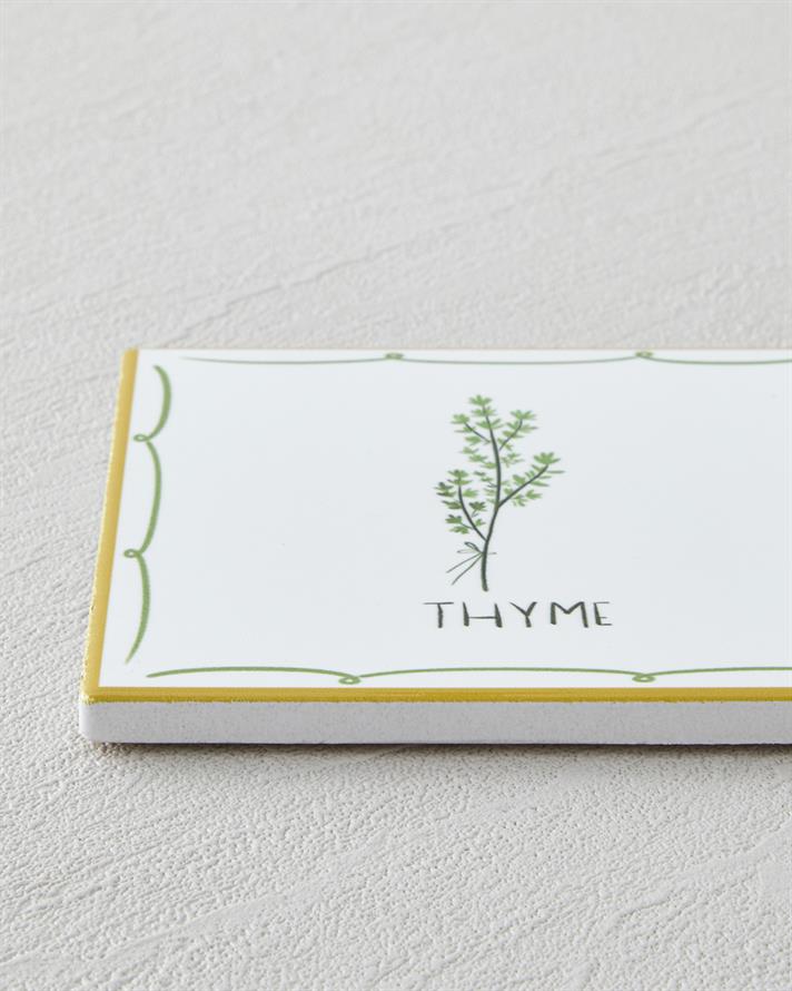 Thyme Seramik Bardak Altlığı 10.8x0.8 cm Beyaz - Yeşil