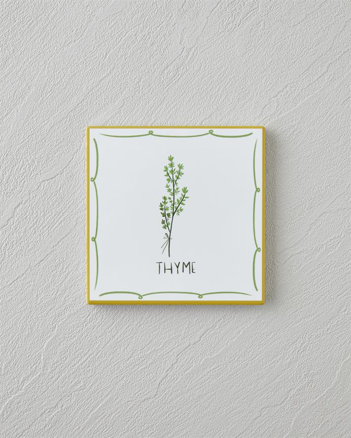 Thyme Seramik Bardak Altlığı 10.8x0.8 cm Beyaz - Yeşil