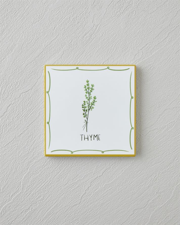 Thyme Seramik Bardak Altlığı 10.8x0.8 cm Beyaz - Yeşil