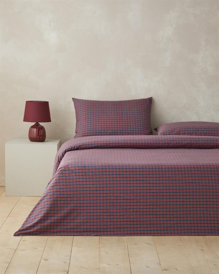 Tile Check İpliği Boyalı Tek Kişilik Nevresim Takımı 160x220 cm Lacivert-Kırmızı