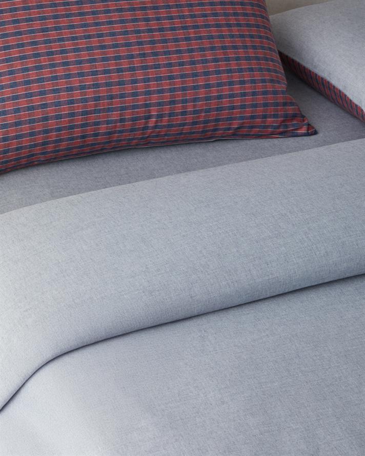 Tile Check İpliği Boyalı Tek Kişilik Nevresim Takımı 160x220 cm Lacivert-Kırmızı