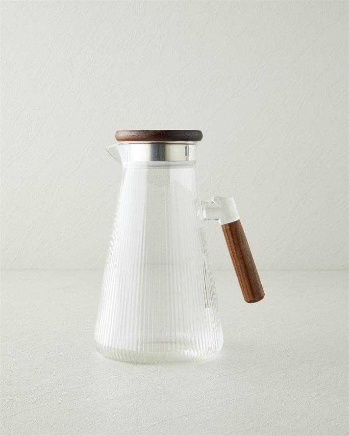 Timber Elegance Borosilikat-Akasya Sürahi 1800 ml Şeffaf